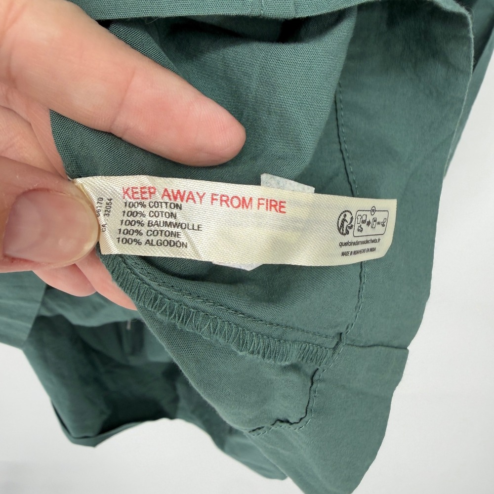 Free-est Free People XS Green Cotton‎ Balloon Sleeve Deep V Back Mini Dress - Picture 6 of 7
